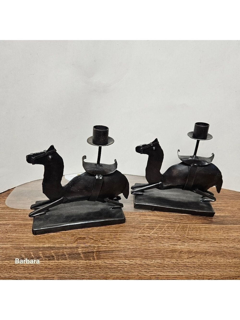 Vintage 70s Pair of Handmade Metal Artwork Camel Candleholders